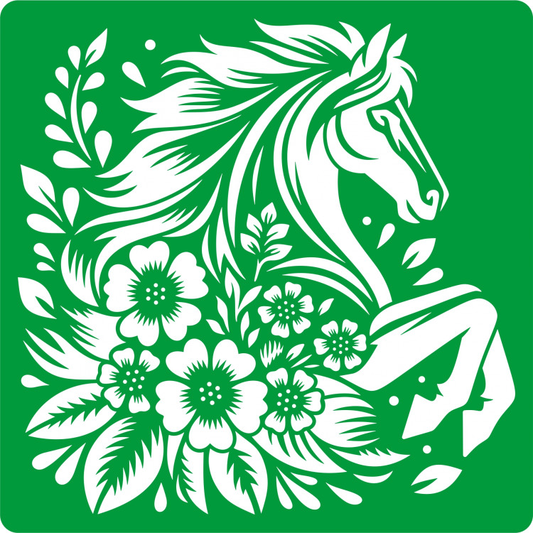 Трафарет на клеевой основе Лошадь с цветами, 15*15 см