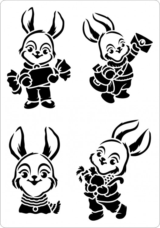 Трафарет на клеевой основе Зайчики, 14*20 см